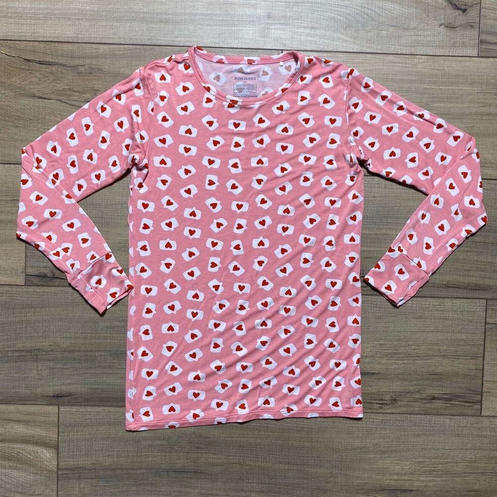 Posh Peanut Girls Conversation Hearts Pajama Top Size 12Y Pink EUC